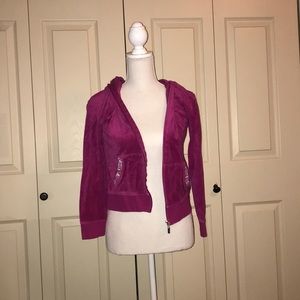 Pink velvet zip up sweatshirt